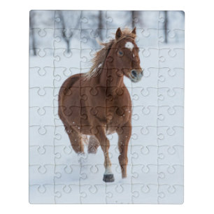 Single Horse Running in Snow Jigsaw Puzzle