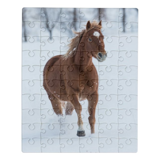 Single Horse Running in Snow Jigsaw Puzzle (Puzzle Vertical)