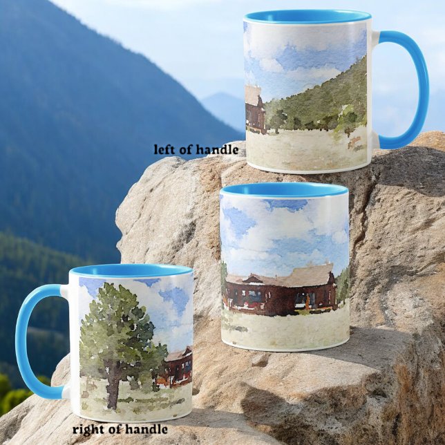 Single House Country Living Watercolor Mug (mug design left, right and opposite handle)