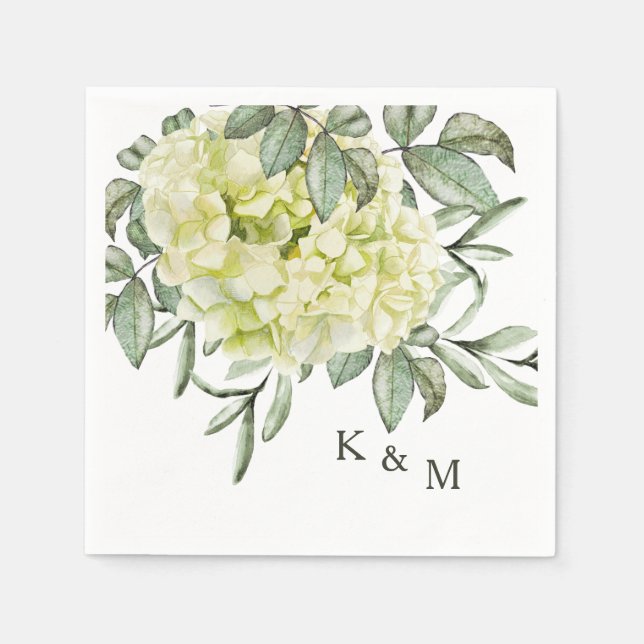 Single Hydrangea Foliage Monogram Cocktail Napkins (Front)