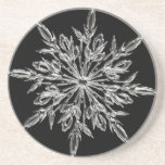 Single Ice Crystal on Black Coaster