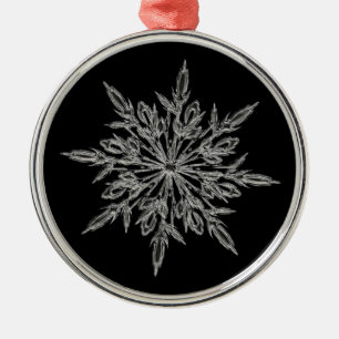 Single Ice Crystal on Black Elegant Metal Ornament