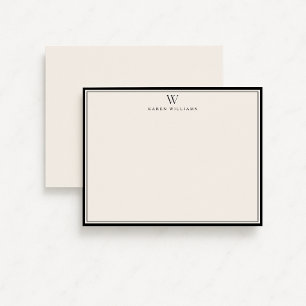 Single Initial Black Double Border Note card
