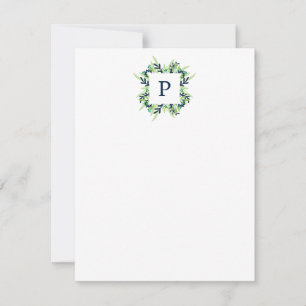 Single Initial Floral Monogram Stationery Note Card