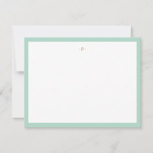 Single Initial Red White Navy Blue Striped Modern Note Card