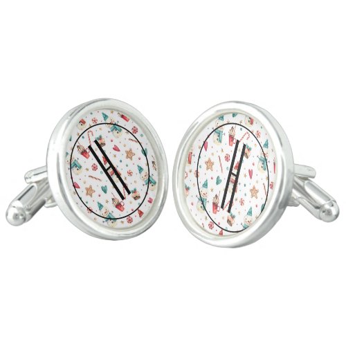 Single Initial Snowman  Sweets SS Plated Cufflink
