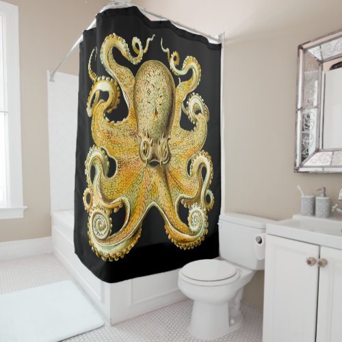 Single Large Gold Squid Kraken Design Shower Curtain