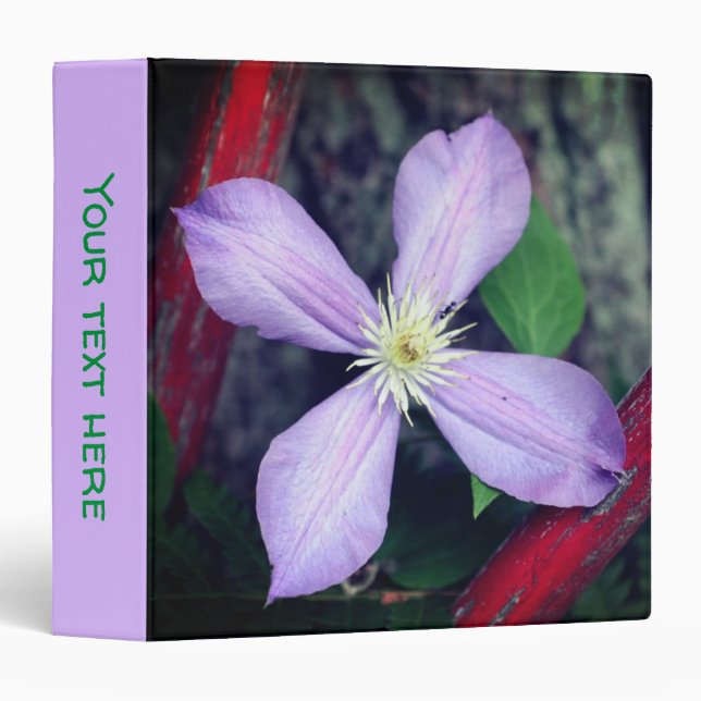 Single Lavender Clematis Flower Personalized 3 Ring Binder (Front/Spine)