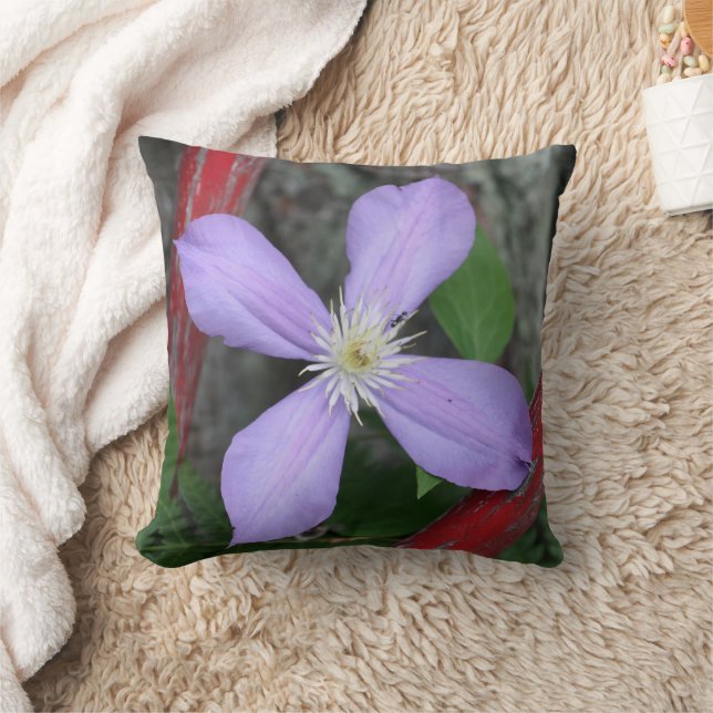 Single Lavender Clematis Flower  Throw Pillow (Blanket)