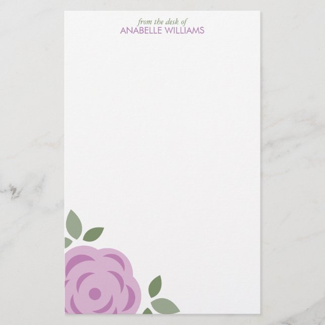 Single Lavender Flower Personalized Stationery (Front)