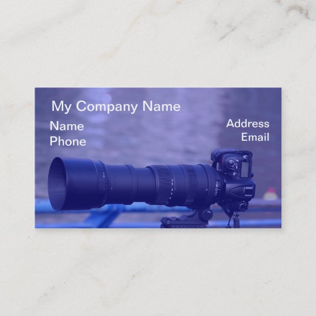 Single Lens Reflex Camera with Long Telephoto Lens Business Card (Front)
