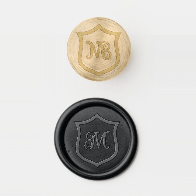 Single Letter and Crest Elegant Monogram Wax Seal Stamp (Stamped)