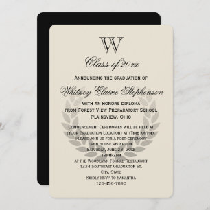 Single Letter Monogram Classic College Graduation Invitation