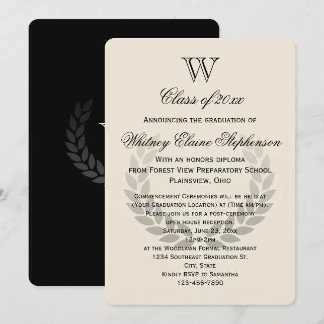 Single Letter Monogram Classic College Graduation Invitation | Zazzle