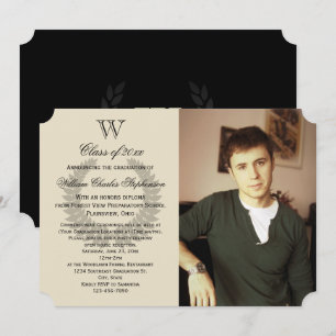 Single Letter Monogram Classic Photo Graduation Invitation
