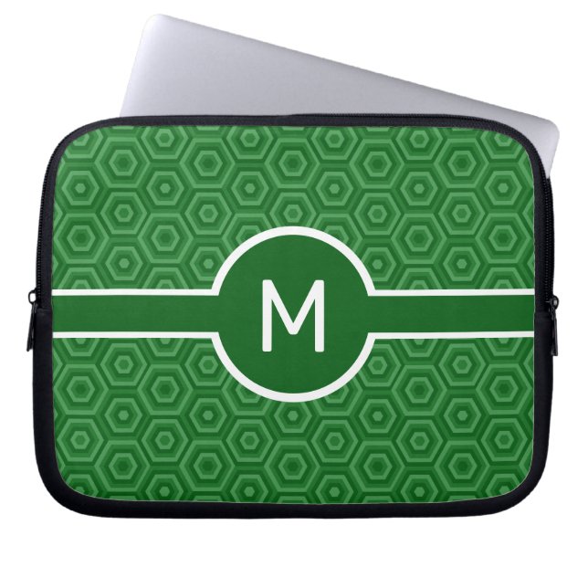 Single-Letter Monogram on Green Hexagons Laptop Sleeve (Front)