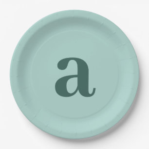 Single Letter Monogram Teal Blue Minimalist Paper Plates
