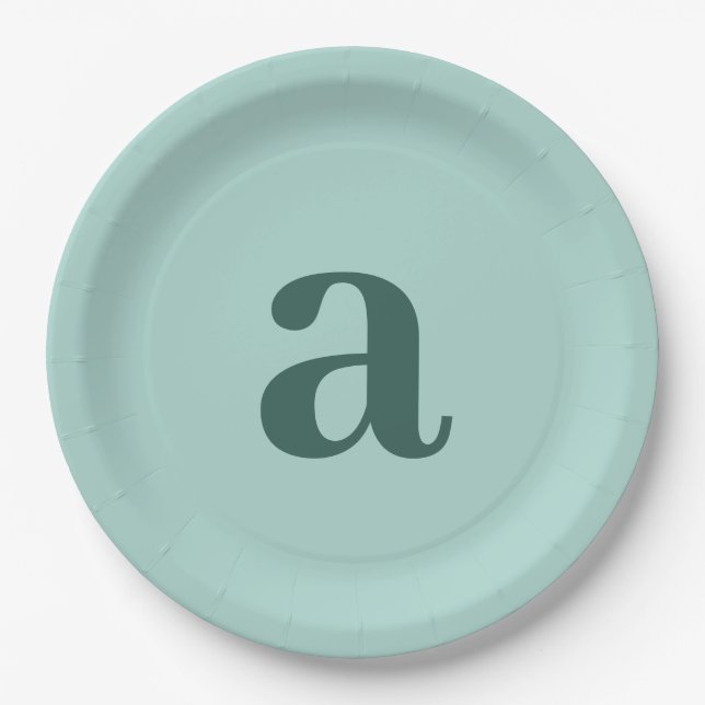 Single Letter Monogram Teal Blue Minimalist Paper Plates (Front)