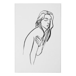Single Line Art Beautiful Woman, One Line Female Faux Canvas Print