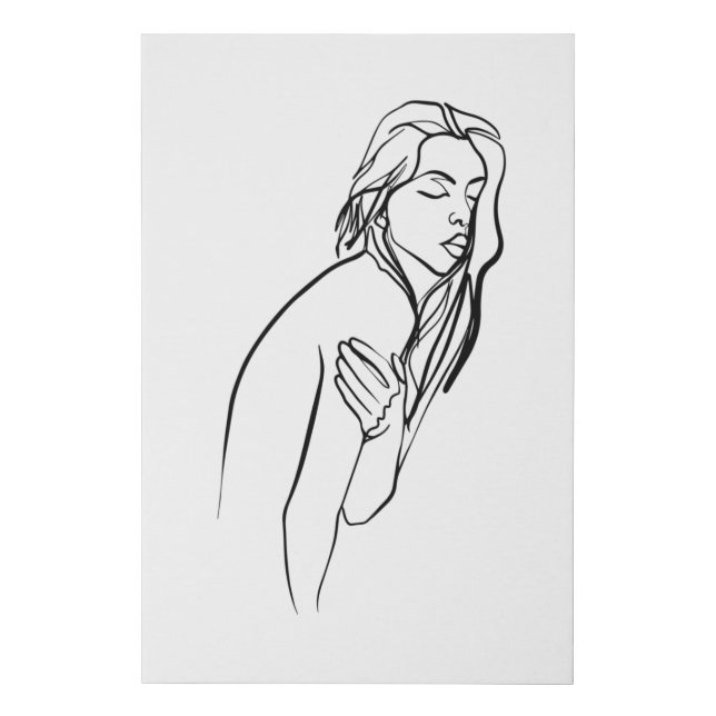 Single Line Art Beautiful Woman, One Line Female Faux Canvas Print (Front)