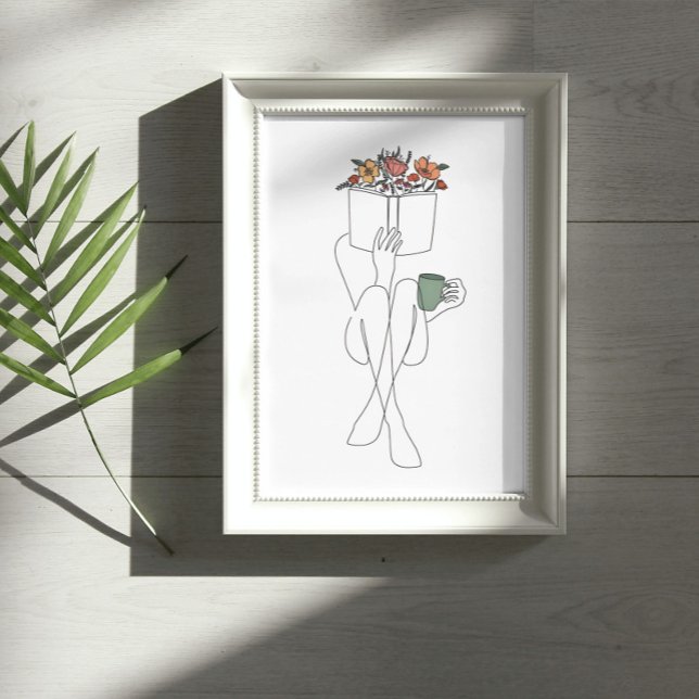 Single Line Art of a Bookish Girl Reading Poster (Creator Uploaded)