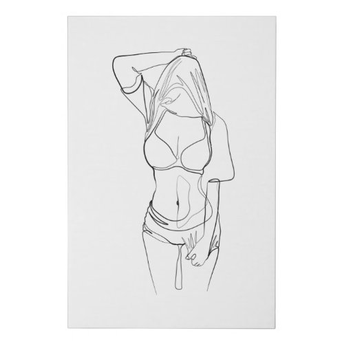 Single Line Art Woman Minimal Drawing Faux Canvas Print