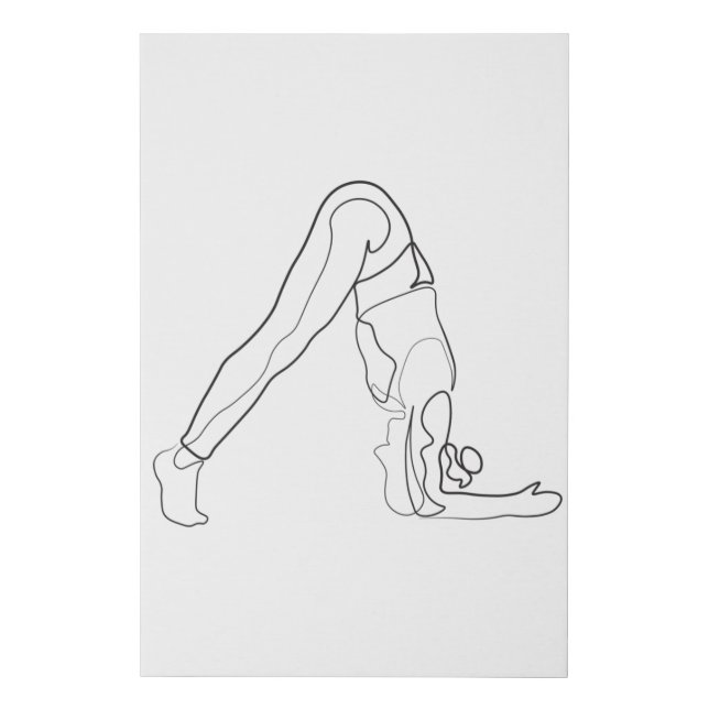 Single Line Yoga Pose Sketch Minimalist Line Art Faux Canvas Print (Front)