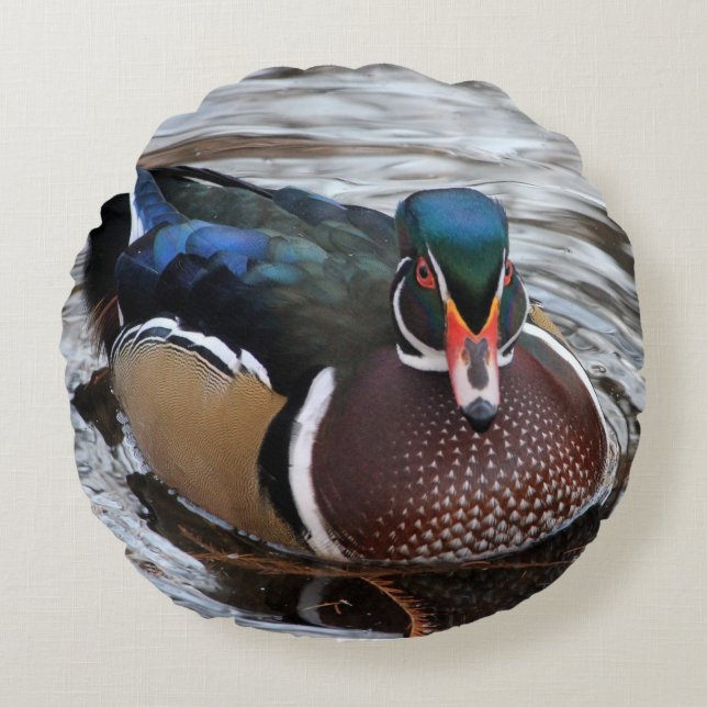 Single Mallard Duck Round Pillow (Front)