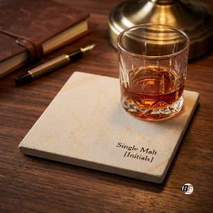 Single Malt Minimalist Whiskey Beige Stone Coaster