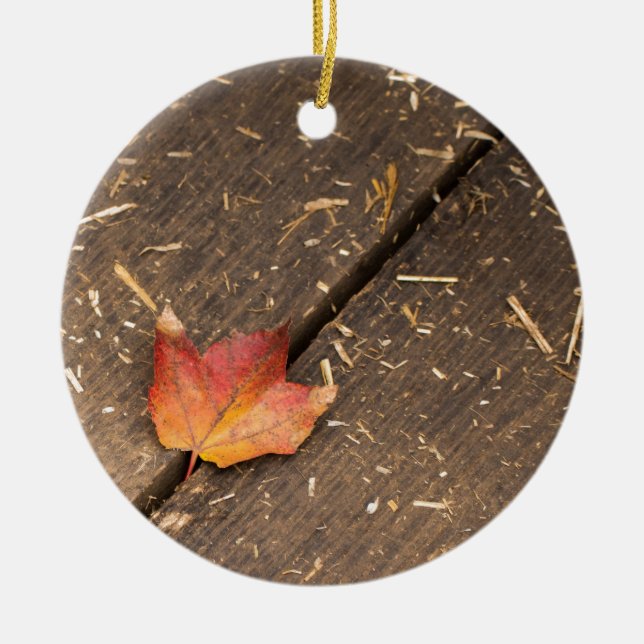 Single Maple Leaf in Fall Ceramic Ornament (Front)