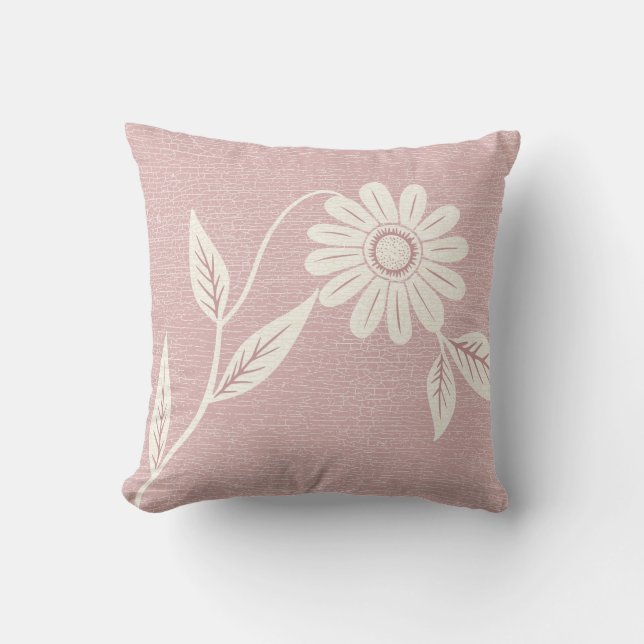 Single Mid Century Daisy Blush Pink Throw Pillow (Front)