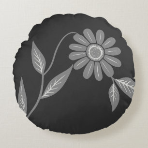 Single Mid Century Daisy Charcoal Round Pillow