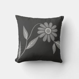 Single Mid Century Daisy Charcoal Throw Pillow