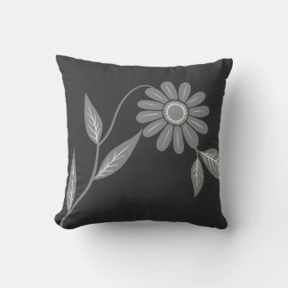 Single Mid Century Daisy Charcoal Throw Pillow