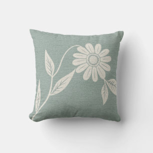 Single Mid Century Daisy Sage Throw Pillow