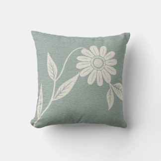 Single Mid Century Daisy Sage Throw Pillow