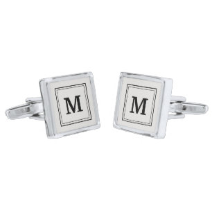 Single Monogram, Elegant Square Silver-Plated Cufflinks