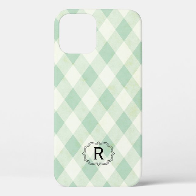 Single Monogram Framed on Mint and Green Gingham Case-Mate iPhone Case (Back)