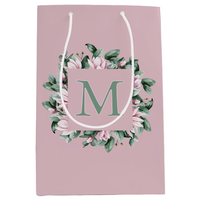 Single Monogram Letter Square Floral Frame Medium Gift Bag (Front)