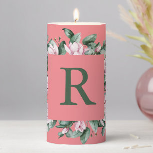 Single Monogram Letter Square Floral Frame Pillar Candle