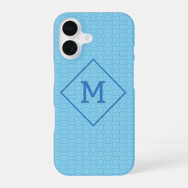 Single Monogram on Blue Boxes Backdrop Custom Iphone Case (Back)