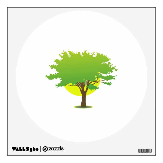 Single oak tree sun behind graphic wall decal (Front)