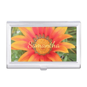 Single Orange Flower Personalised Business Card Case