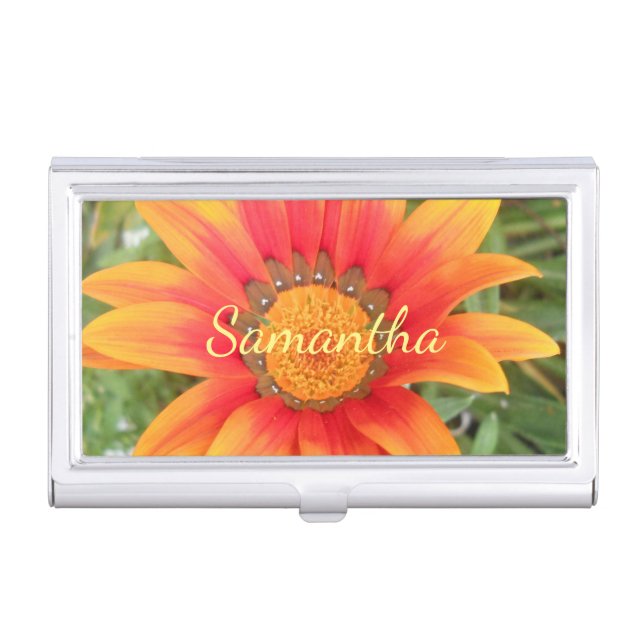 Single Orange Flower Personalised Business Card Case (Front)