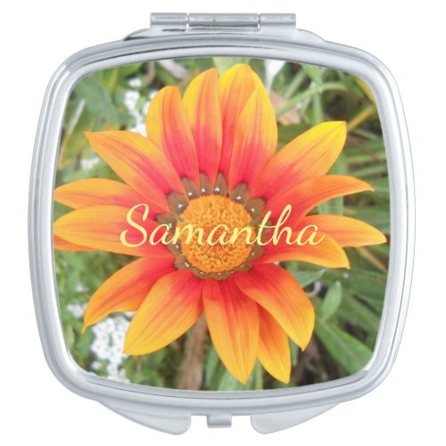 Single Orange Flower Personalised Compact Mirror