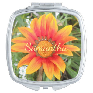 Single Orange Flower Personalised Compact Mirror