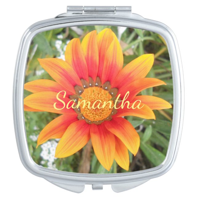 Single Orange Flower Personalised Compact Mirror (Front)
