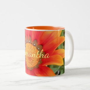 Single Orange Flower Personalised Two-Tone Coffee Mug