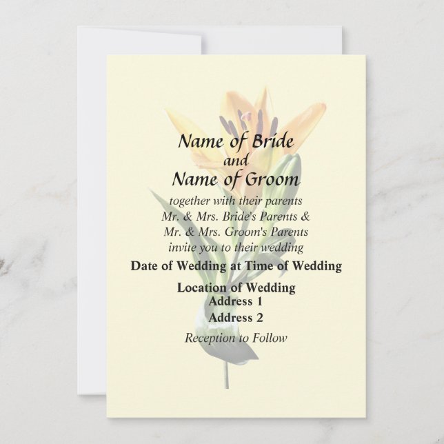 Single Orange Lily and Buds Invitation (Front)