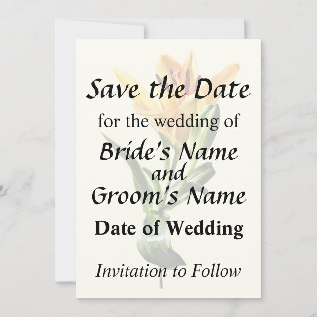 Single Orange Lily and Buds Save The Date (Front)